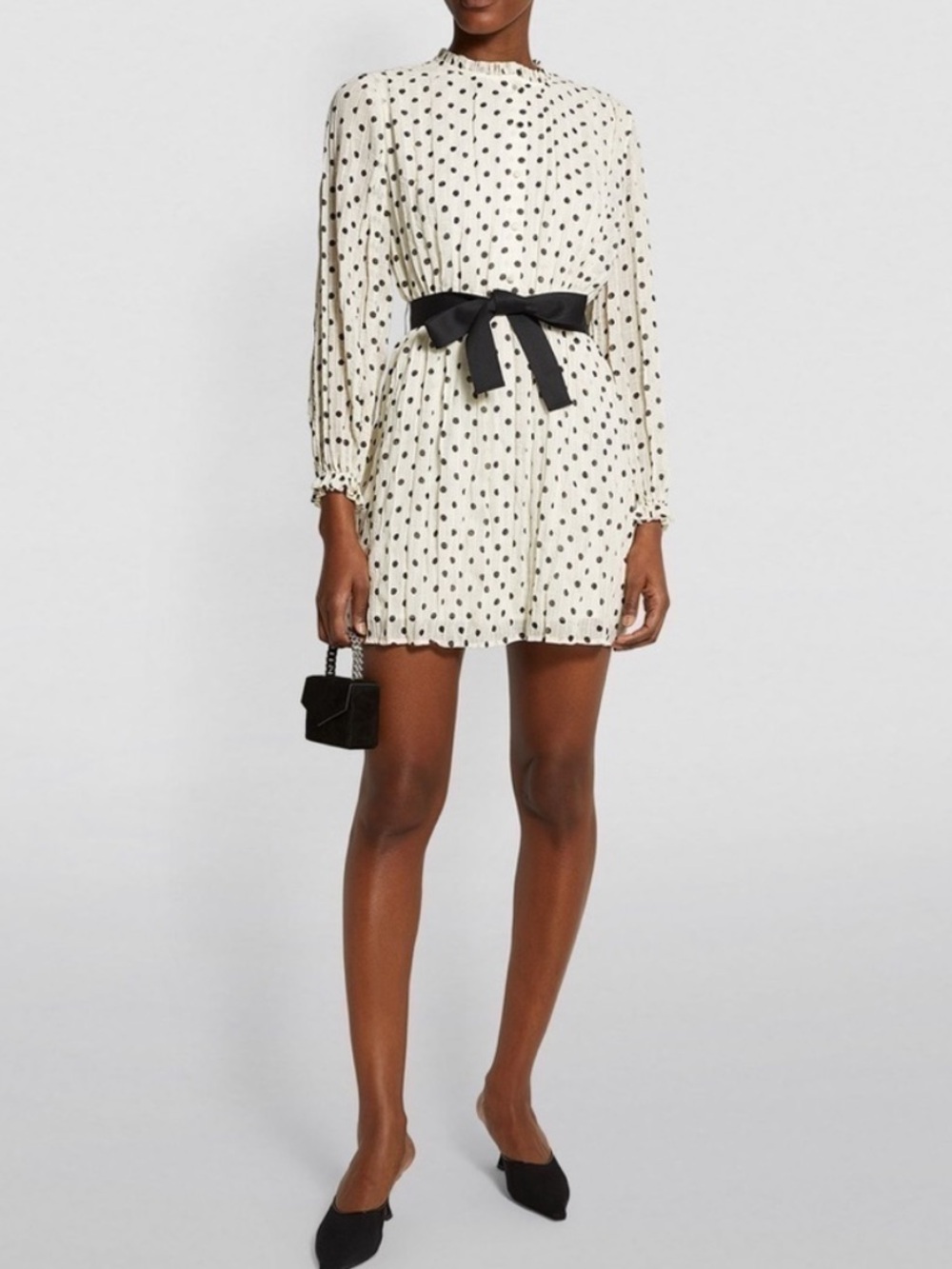 Maje Rely Polka Dot Mini Dress White Black Long Sleeve Size Small